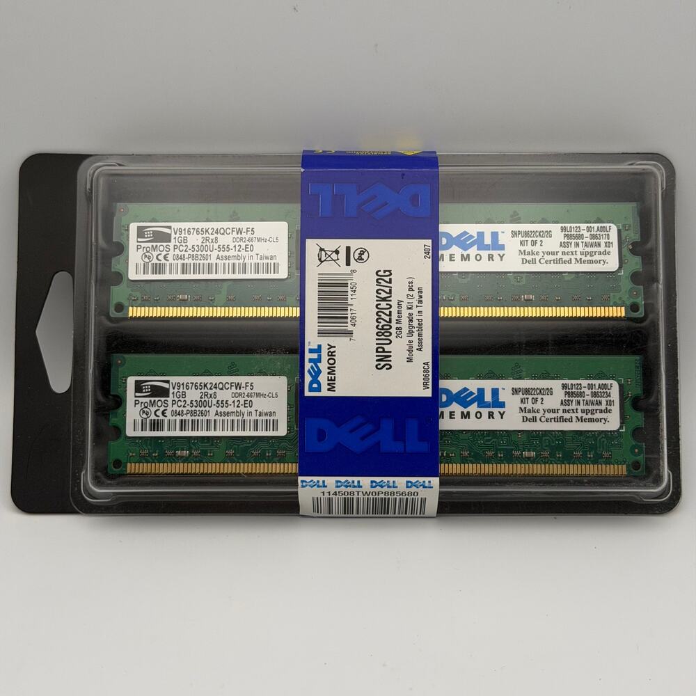 Dell 2GB (2x1GB) DDR2-667 PC2-5300U 240-Pin DIMM Unbuffered SNPU8622CK2/2G